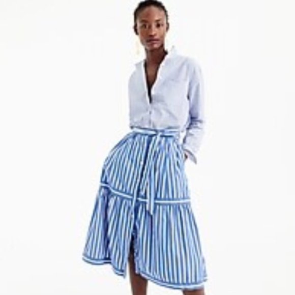 J. Crew Button-Front Striped Belted Skirt in Blue Nautical - Picture 2 of 12